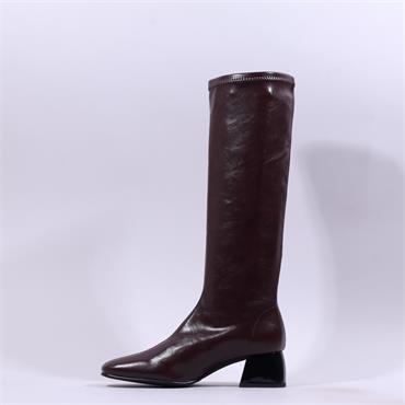 Miss Elastic Block Heel Knee High - Maroon